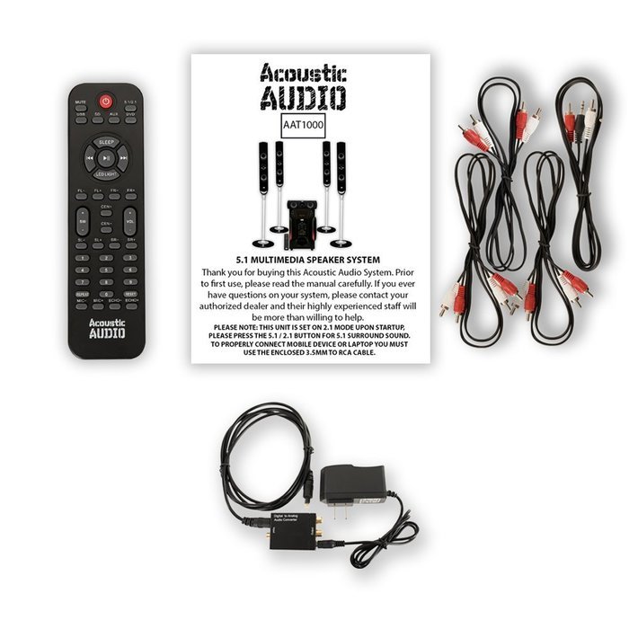 Acoustic Audio AAT1000 Tower 5.1 Speaker System with Optical Input & Powered Sub