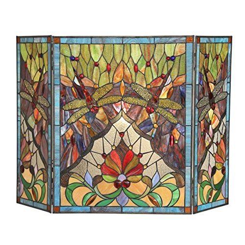 Tiffany Style Dragonfly Design Decorative 3 Panels Foldable Fireplace Screen N2