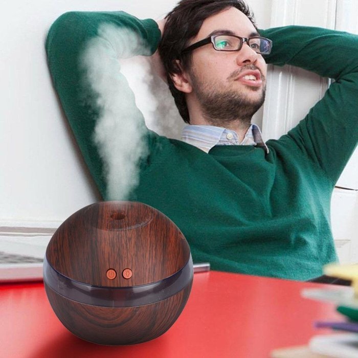Leewa Wooden Air Aroma Essential Oil Diffuser - LED Ultrasonic Aroma Aromatherapy Humidifier (Khaki) N9