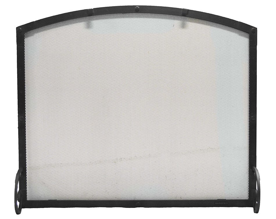 Arched Freestanding Fireplace Screen with Old World Design (47"W x 35"CH x 29 1/2"SH, Hammered Black Copper) N4