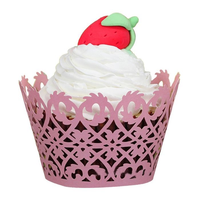 Voberry 50pc New! Little Vine Lace Cut Cupcake Wrapper Liner Baking Cup Muffin (Blue)