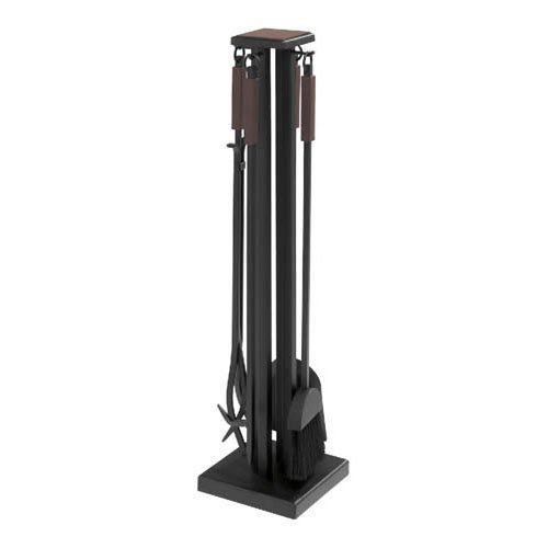 5 Pc Square Modern Fireplace Set w Burnished Bronze Accents