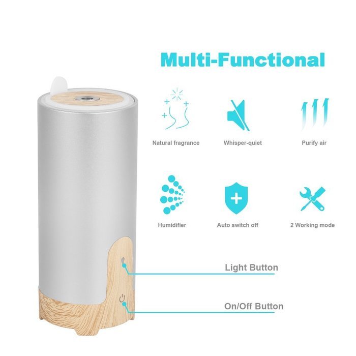 BEW Aroma Diffuser and Purifier with Car Charger and USB Cable for Car Office Home (Cylinder,40ML, Silver) N3
