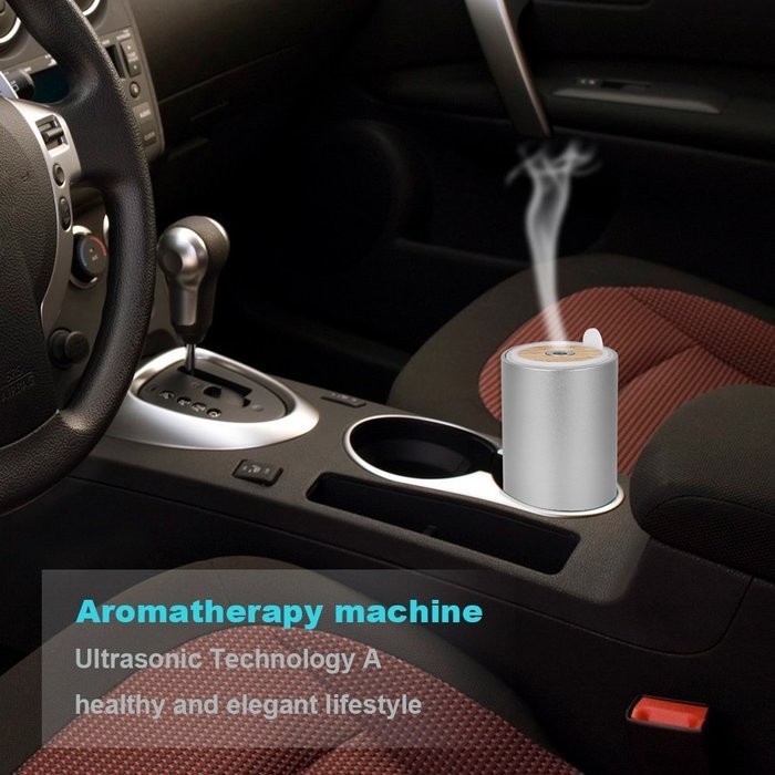 BEW Aroma Diffuser and Purifier with Car Charger and USB Cable for Car Office Home (Cylinder,40ML, Silver) N4