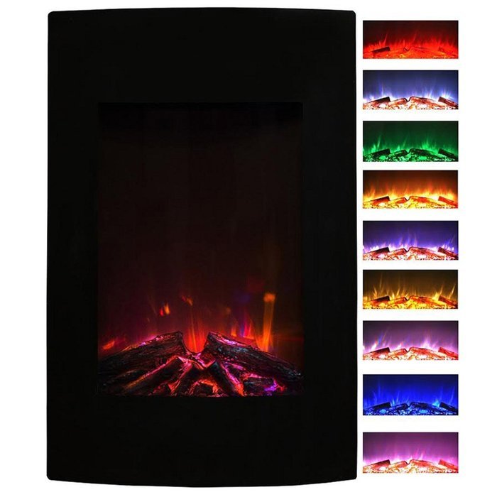 Moda Flame Scoria Curved Black Wall Mounted Electric Fireplace Multi Color