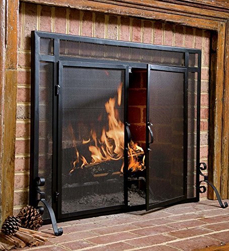 2-Door Solid Steel Flat Guard Fire Screen, Size 39W x 31H, in Bronze N2