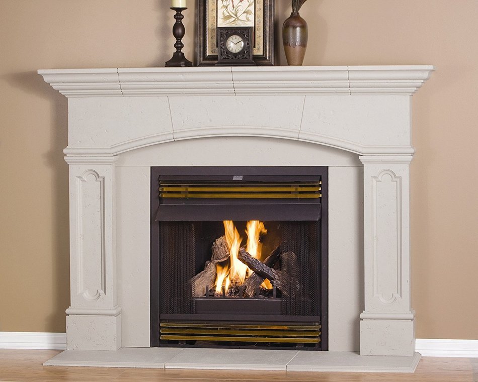 Abington Thin Cast Stone Adjustable Fireplace Mantel Kit - Complete Kit includes Hearth and Adjustable Interior... N5