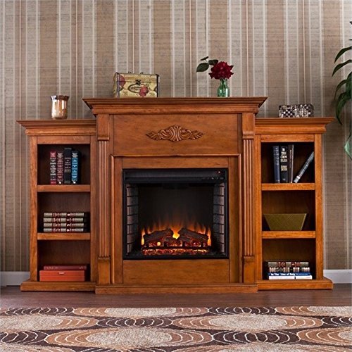 Pemberly Row Electric Fireplace w Bookcases in Pine