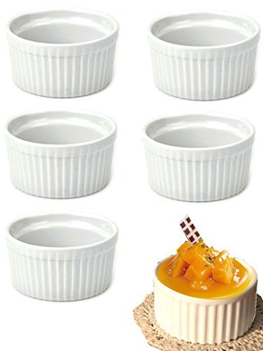 DOYOLLA Set of 8pcs Round Porcelain Oven Safe Ramekin Dessert Souffle Baking Dish (white)