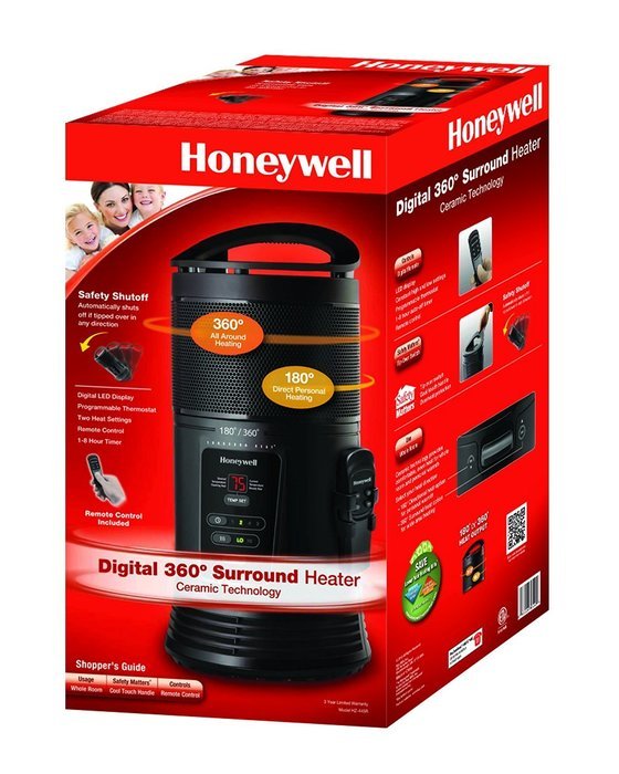 Honeywell Ceramic Surround Heat Whole Room Heater w/ Remote Control - Black, HZ-445R
