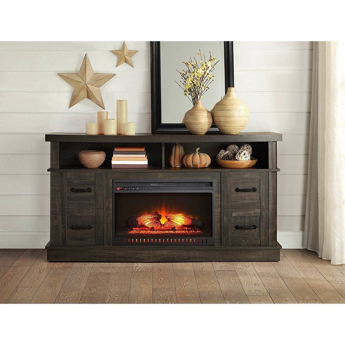 70" TV Stand With Fireplace, Whalen Weathered Dark Pine, Heat Or Without Heat N6