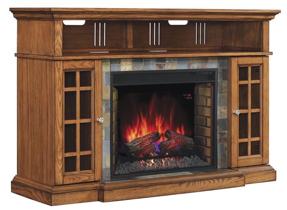 ClassicFlame 28MM6307-O107 Lakeland TV Stand for TVs up to 65", Premium Oak (Electric Fireplace Insert sold separately)