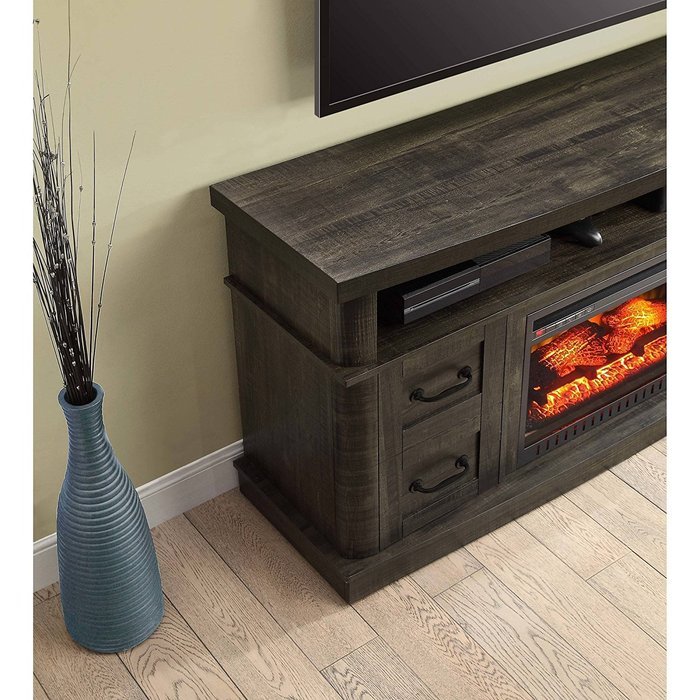70" TV Stand With Fireplace, Whalen Weathered Dark Pine, Heat Or Without Heat N7