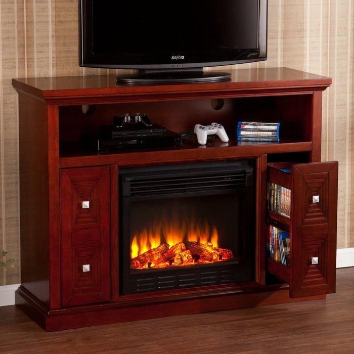 Southern Enterprises Creston Cherry Electric Fireplace Media Console N3