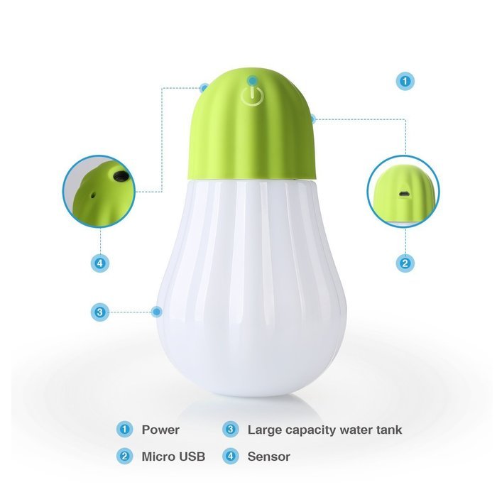 Humidifier, Hard Crafts Bulb Personal Humidifier - 350 ml Portable Cool Mist Humidifier with LED Lights, Humidifiers...