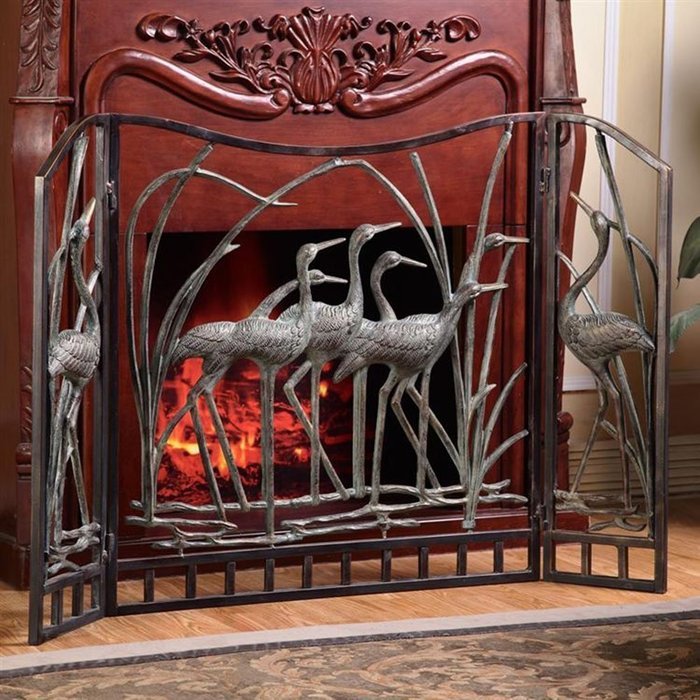 SPI Home Crane Flock Aluminum Fireplace Screen N2