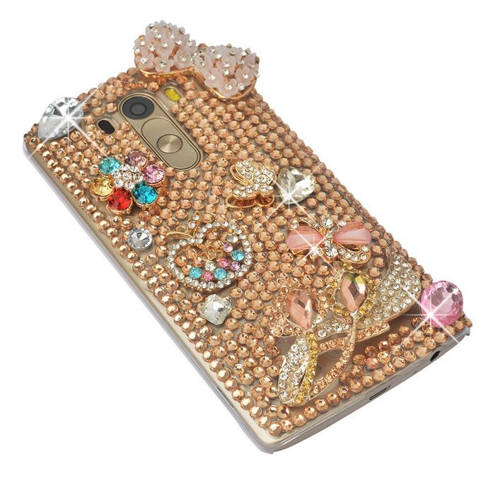 Spritech(TM) Clear Hard Bling Phone Case for LG G Stylo 2 LS775/LG Stylus 2 K520,Handmade Gold Crystal Flower... N9