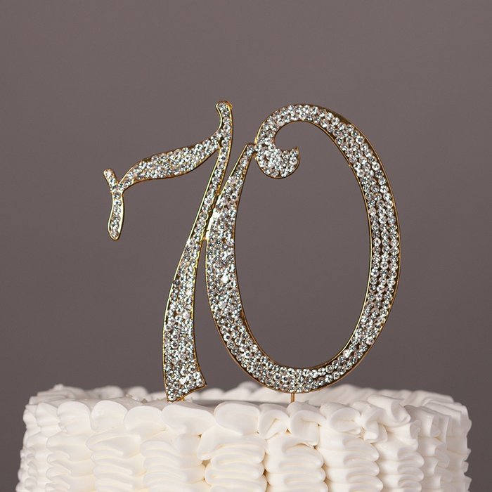 70 Cake Topper for 70th Birthday or Anniversary Rhinestone Number Party Supplies (Silver) N2