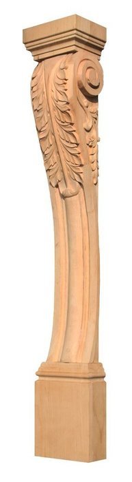 35"H x 5-3/4"W x 4"D, Hand Carved Hard Wood Leaf Fireplace Mantel Base Corbel (Zakros Design)
