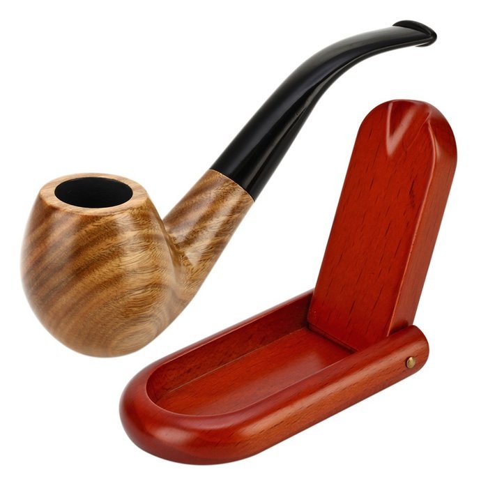 Scotte(TM) Lobular green sandalwood tobacco pipe with (stand+scraper+filter element+pouch+gift box) accessories... N4