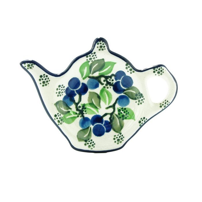 Polish Pottery Teapot Teabag Holder Boleslawiec Poland Traditional Stoneware Pattern 766-Blueberries