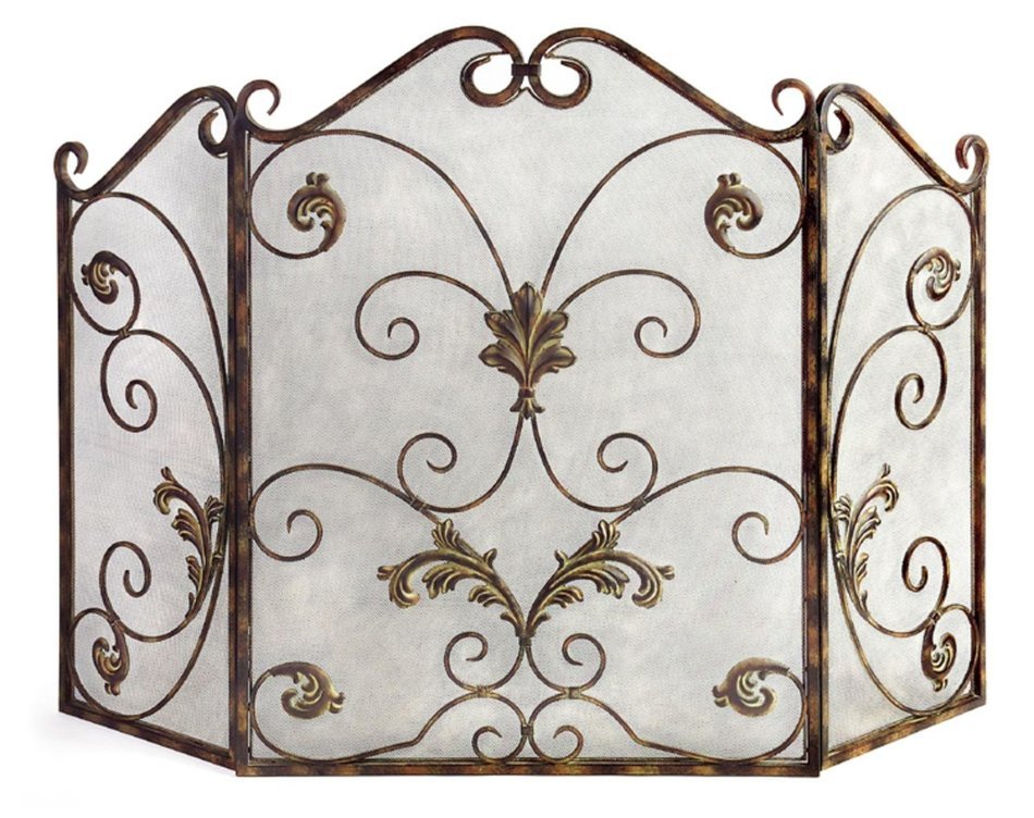 48" Fancy 3-Panel Fireplace Screen with Curlicue Design