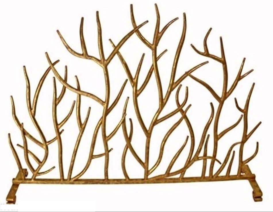 MutterMui Italian Gold Iron Branch Decorative Modern Twig Fireplace Screen Contemporary