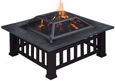 32" Outdoor Metal Firepit Backyard Patio Garden Square Stove Fire Pit W/Cover N6