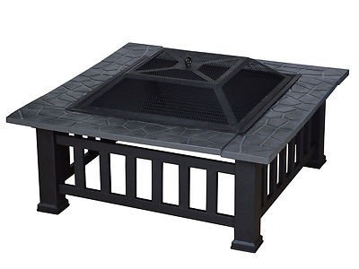 32" Outdoor Metal Firepit Backyard Patio Garden Square Stove Fire Pit W/Cover N7