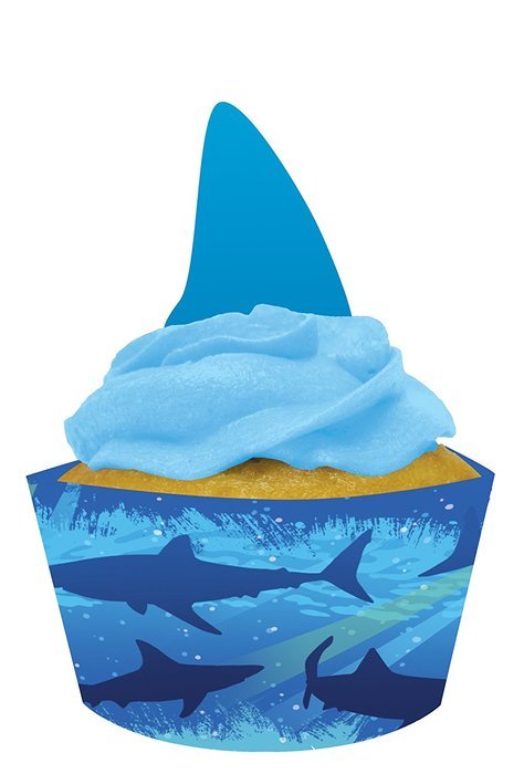 Creative Converting Shark Splash Cupcake Pick Decorations with Matching Baking Cup Wrappers, 12 Count