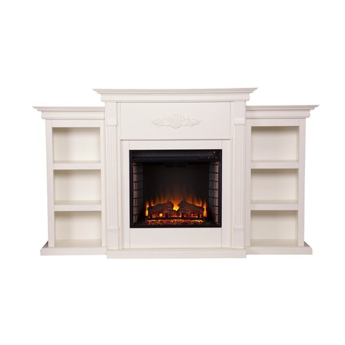 42" Electric Fireplace LED Light with Book Shelf , TV Media Stand Console, Ivory Finish N5