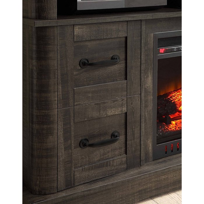 70" TV Stand With Fireplace, Whalen Weathered Dark Pine, Heat Or Without Heat N8