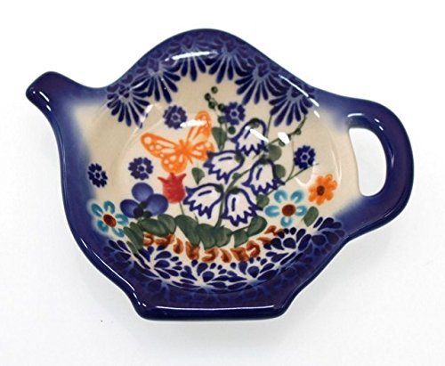 Classic Boleslawiec, Polish Pottery Hand Painted Ceramic Tea Bag Tidy, Diameter: 3.9 inch, 324-U-099