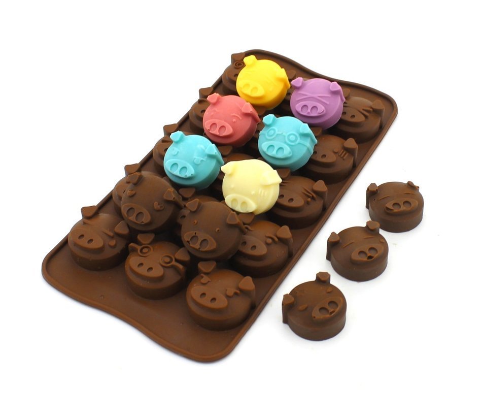 ME.FAN&trade; 4pc Chocolate Molds - Candy Molds - Silicone Molds - Ice Molds - Silicone Backing Molds DIY Pig Faces...