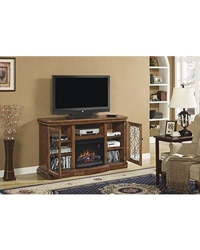 Beauregard TV Stand w/ 25" Curved Electric Fireplace, Antique Caramel