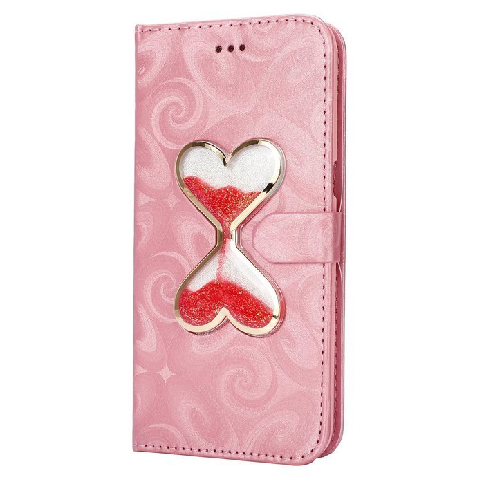 Galaxy S7 Edge Wallet Case, PHEZEN Bling Liquid Glitter Love Heart Floating 3D Hourglass Luxury Pu Leather Magnet... N28