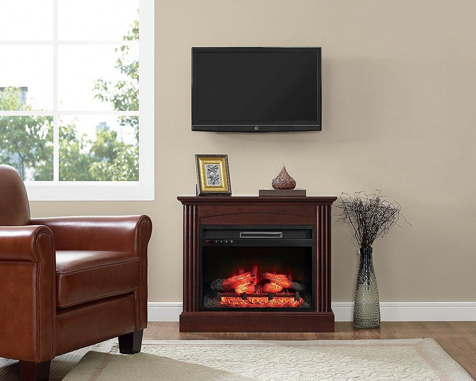 Whalen Furniture Fully Assembled Chesapeake 32" Mantel Electric Fireplace, Brown Cherry N3
