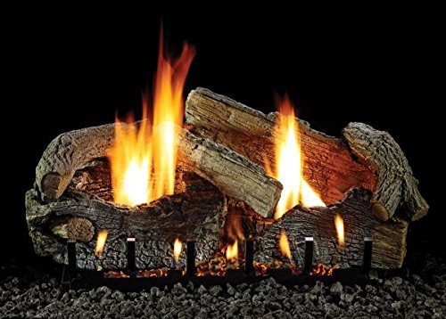 18" Stacked Aged Oak Logset with Manual Vented Slope Glaze Burner, LP