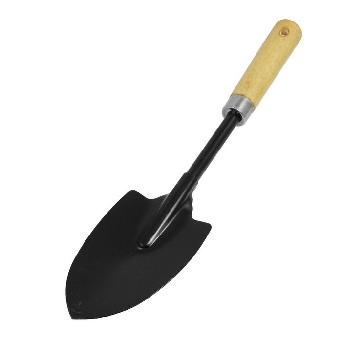 Wood Handle Metal Shovel Trowel Hand Tool 14.6 Inch Length Black