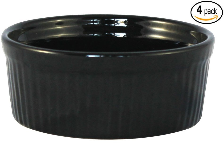 ITI Ceramic Stackable Baking Ramekins / Condiment Sauce Cups with Pan Scraper, Medium / Large, 4-Pack (6 Ounce... N5