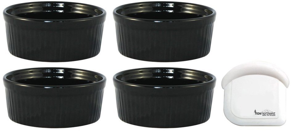 ITI Ceramic Stackable Baking Ramekins / Condiment Sauce Cups with Pan Scraper, Medium / Large, 4-Pack (6 Ounce... N6