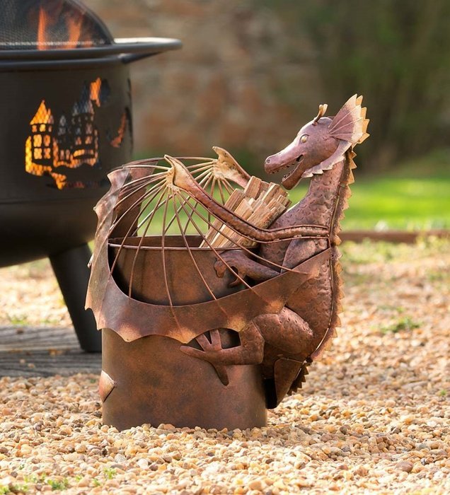 Metal Dragon Fatwood Holder with 5 lbs. of Fatwood, in Antique Copper Finish N2