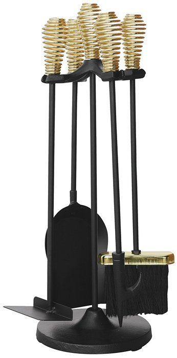 UniFlame 5-Piece Polished Brass/Black Stoveset with Spring Handles