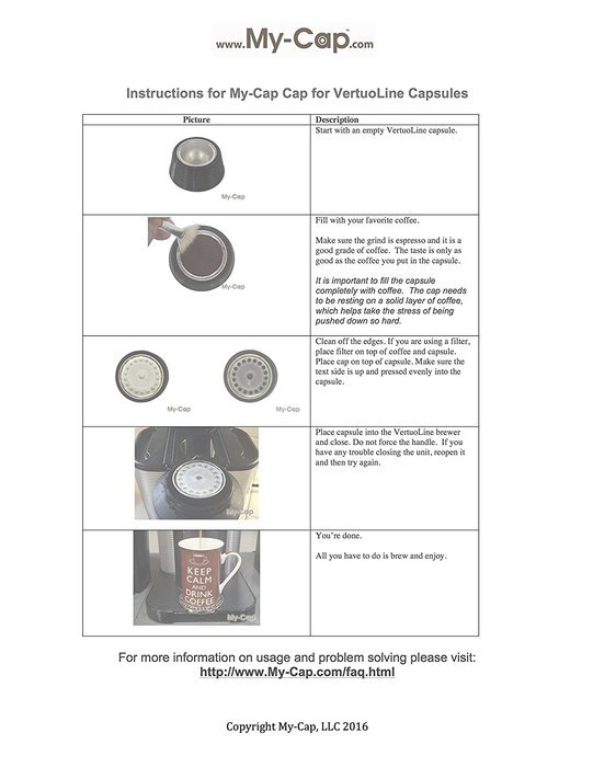 My-Cap 100 Filters for use with Caps to Reuse Capsules for Nespresso VertuoLine Brewers
