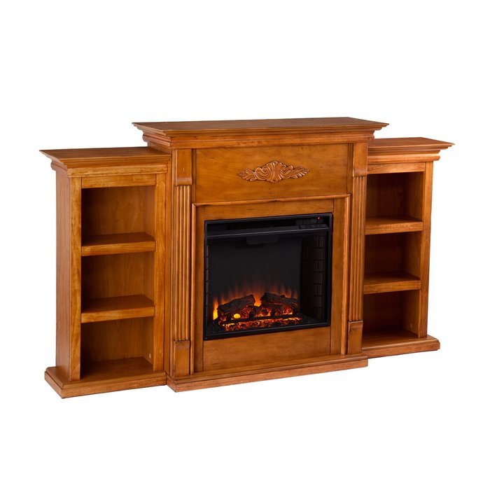 Electric Fireplace with Open Bookcase , Glazed Pine N7