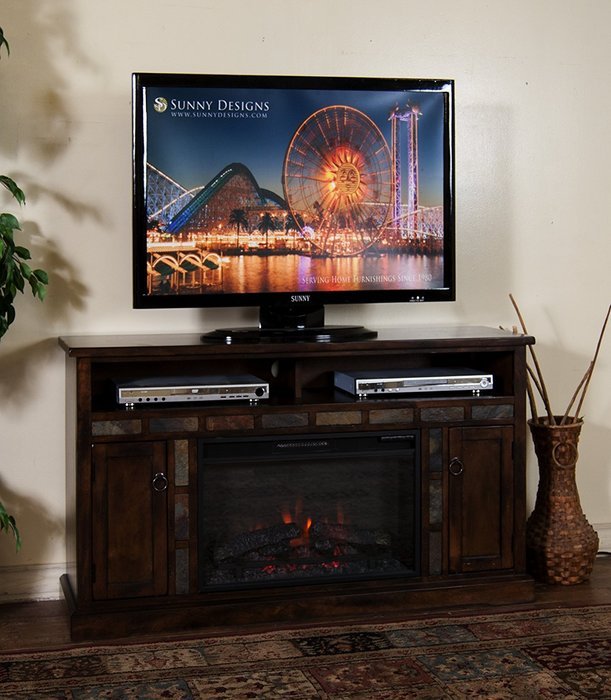Sunny Designs K3490DC-54F Santa Fe Fireplace Media Console with Firebox
