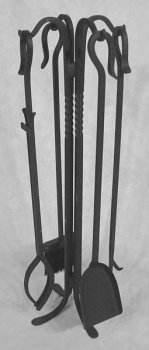 LONG SHEPHERD'S HOOK Fireplace Hearth Tool Set with SQUARE OPEN STAND & TWISTS N4