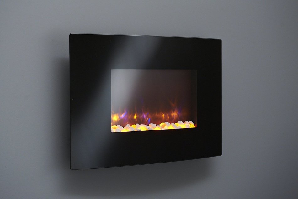GreatCo 36" Gallery Radius Linear Electric LED Fireplace. Black Wall Mounted Fireplace Includes Heater, IR Remote...