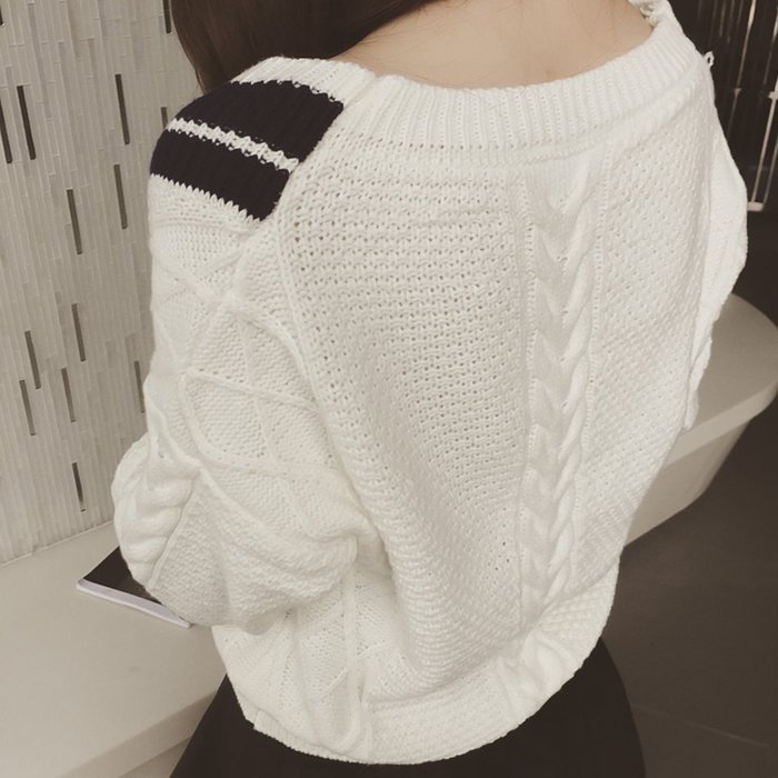 Spritech(TM) Fashion Korea Women's V-Neck Long Sleeve Knite Loose Fit Pullover Sweater White N4