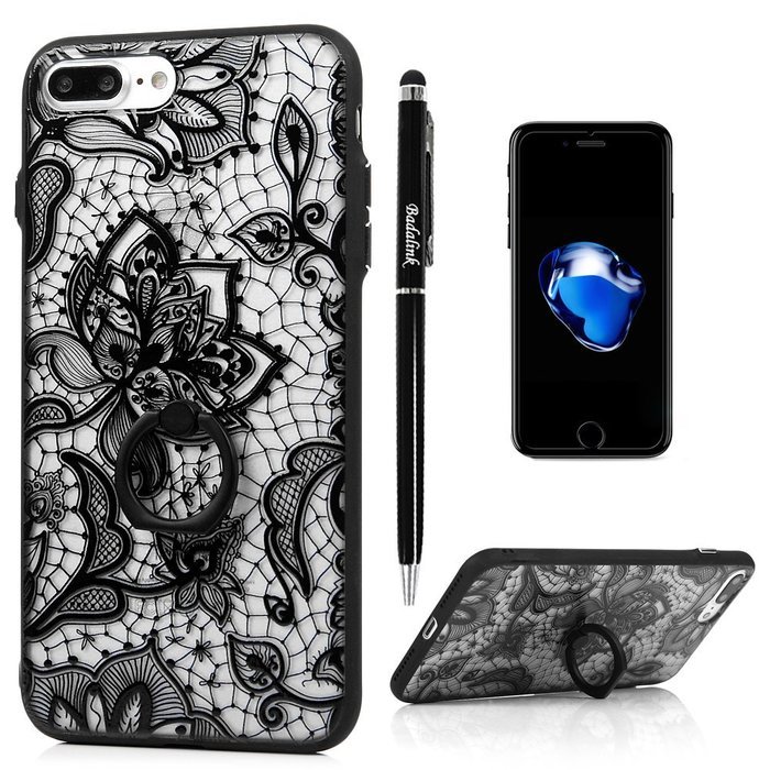 iPhone 7 Plus Case (5.5 inch) - 360 Degree Rotating Ring Holder Kickstand Shockproof Soft TPU Skin Bumper Frame... N29
